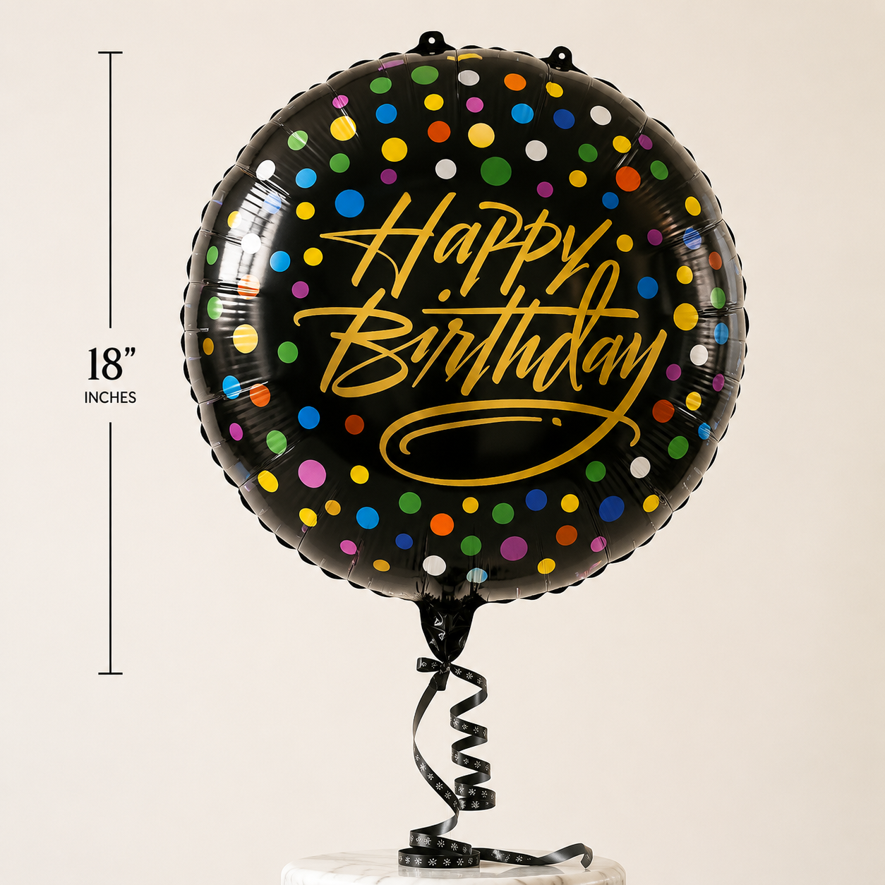Black Polka Dot Happy Birthday Balloon