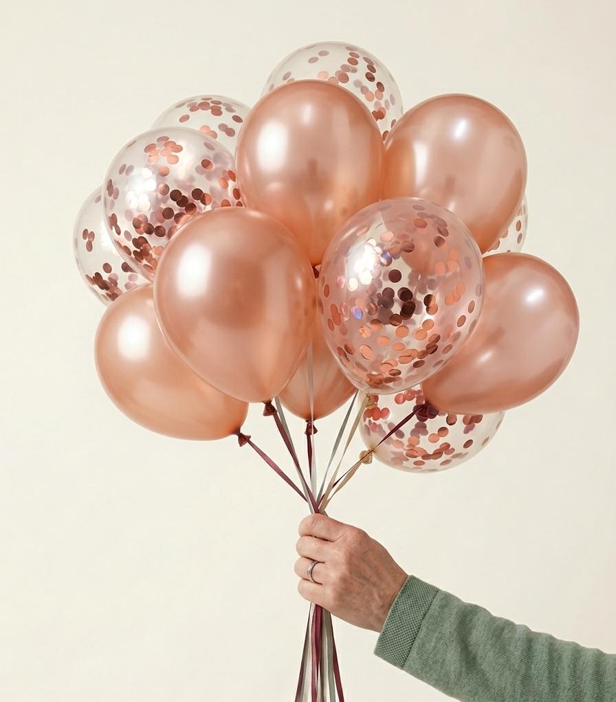 10 Shimmmering Rose Gold & Cascade  Balloons