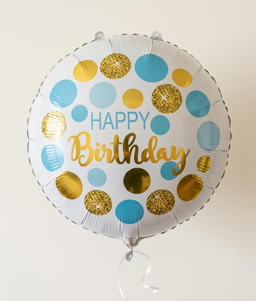 Blue and Gold Polka Dot Happy Birthday