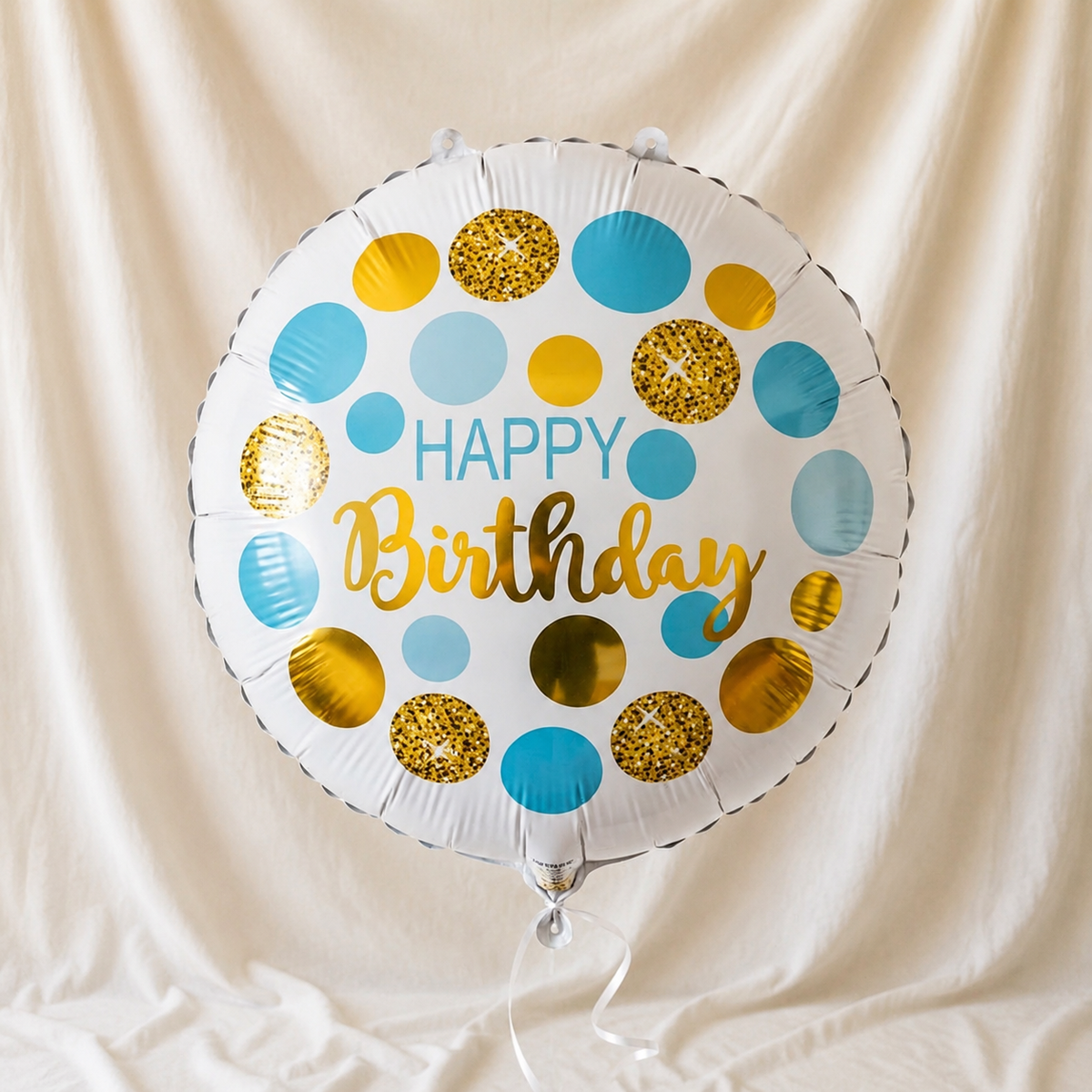 Blue and Gold Polka Dot Happy Birthday